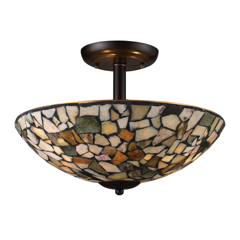 Trego 3-Light Semi Flush With Multi-Colored Stone In Dark Rust