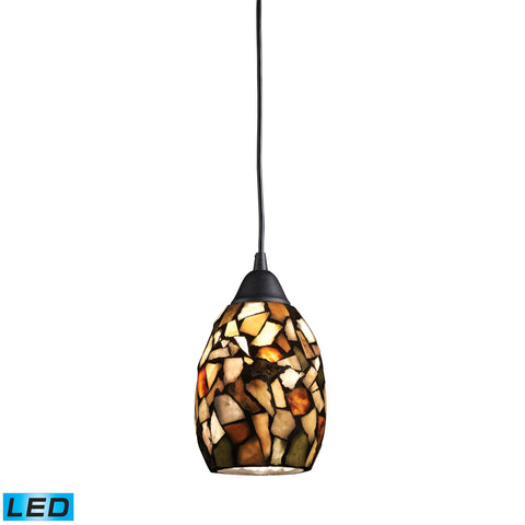 Trego 1-Light Pendant With Multi-Colored Stone In Dark Rust  - LED Offering Up To 800 Lumens (60 Watt Equivalent) With Full Range Dimming. Includes An Easily Replaceable LED Bulb (120V).