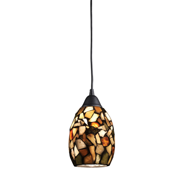 Trego 1-Light Pendant With Multi-Colored Stone In Dark Rust