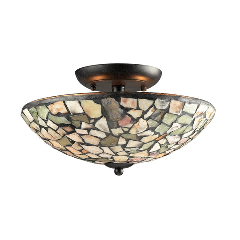 Trego 2 Light Semi-Flush With Multi-Colored Stone In Dark Rust