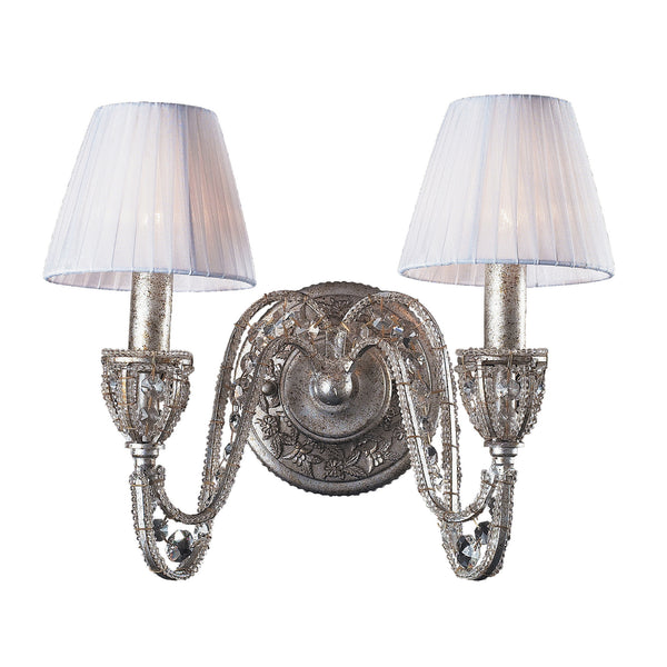 2 Light Wall Bracket In Sunset Silver And Crystal Accents