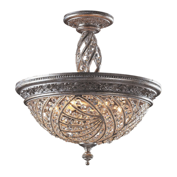 6 Light Semi Flush In Sunset Silver And Crystal Accents