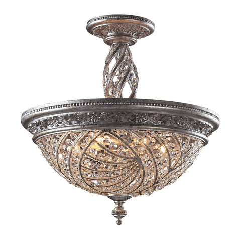 6 Light Semi Flush In Sunset Silver And Crystal Accents