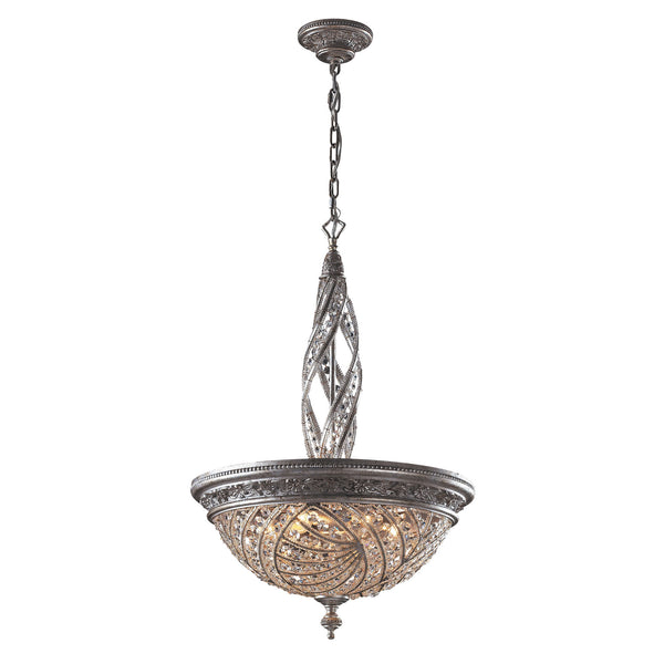 6 Light Pendant In Sunset Silver And Crystal Accents