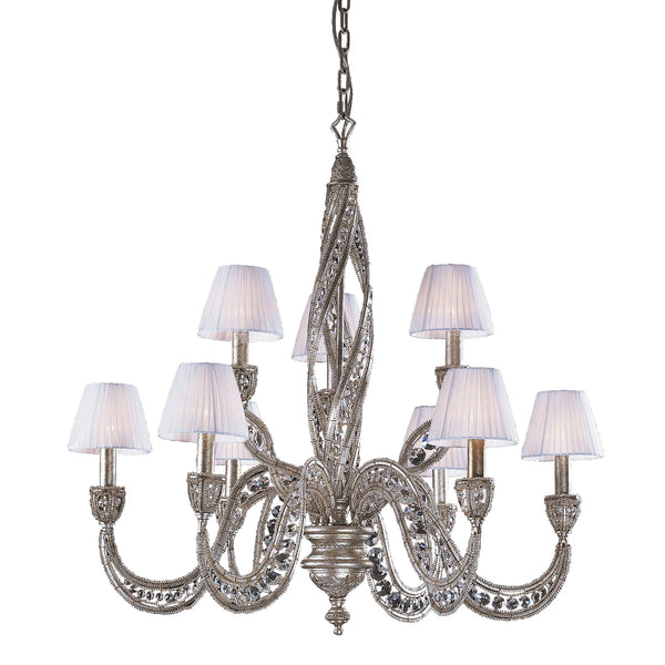 9 Light Chandelier In Sunset Silver And Crystal Accents