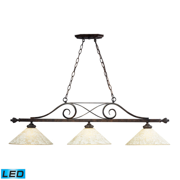 Billiards (Section) Weathered Bronze Pendant - LED, 800 Lumens (2400 Lumens Total) With Full Scale Dimming Range, 60 Watt (180 Watt Total)Equivalent , 120V Replaceable LED Bulb Included