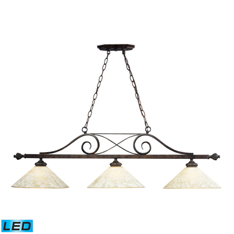 Billiards (Section) Weathered Bronze Pendant - LED, 800 Lumens (2400 Lumens Total) With Full Scale Dimming Range, 60 Watt (180 Watt Total)Equivalent , 120V Replaceable LED Bulb Included