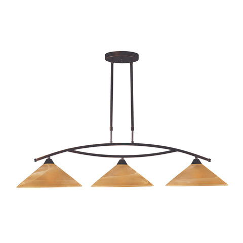 3 Light Island Light In Aged Bronze And Tea Swirl Glass