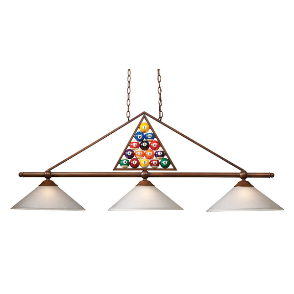 3-Light Billiard Light With Wood Patina And White Glass