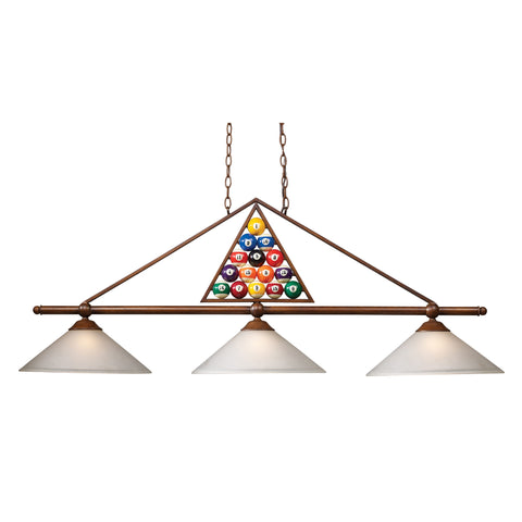 3-Light Billiard Light With Wood Patina And White Glass