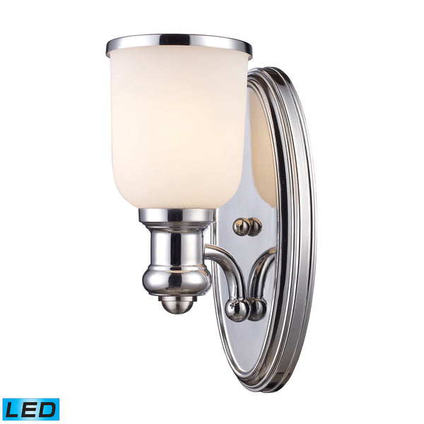 Brooksdale 1-Light Sconce In Polished Chrome - LED Offering Up To 800 Lumens (60 Watt Equivalent) With Full Range Dimming. Includes An Easily Replaceable LED Bulb (120V).