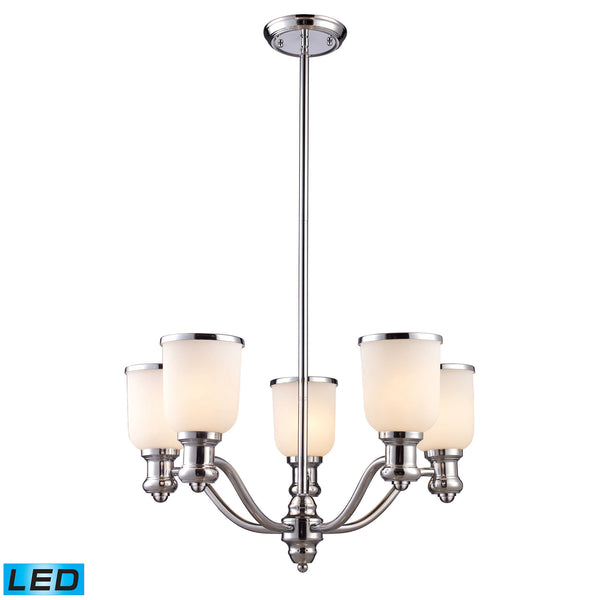 Brooksdale 5-Light Chandelier In Polished Chrome - LED, 800 Lumens (4000 Lumens Total) With Full Scale Dimming Range, 60 Watt (300 Watt Total)Equivalent , 120V Replaceable LED Bulb Included