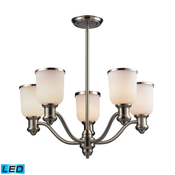 Brooksdale 5-Light Chandelier In Satin Nickel - LED, 800 Lumens (4000 Lumens Total) With Full Scale Dimming Range, 60 Watt (300 Watt Total)Equivalent , 120V Replaceable LED Bulb Included