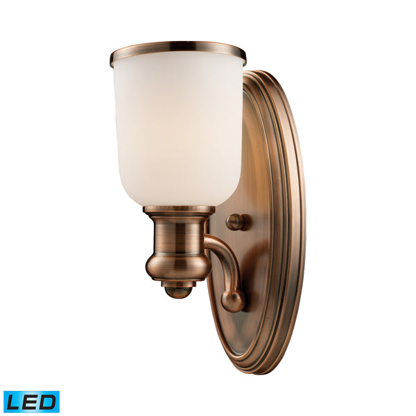 Brooksdale 1-Light Sconce In Antique Copper - LED Offering Up To 800 Lumens (60 Watt Equivalent) With Full Range Dimming. Includes An Easily Replaceable LED Bulb (120V).