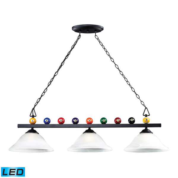Billiards (Section) Matte Black Pendant - LED, 800 Lumens (2400 Lumens Total) With Full Scale Dimming Range, 60 Watt (180 Watt Total)Equivalent , 120V Replaceable LED Bulb Included