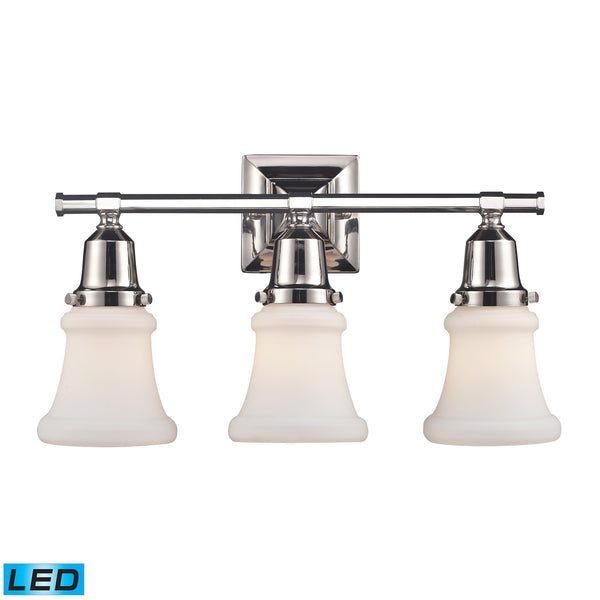 Barton Polished Nickel Vanity - LED, 800 Lumens (2400 Lumens Total) With Full Scale Dimming Range, 60 Watt (180 Watt Total)Equivalent , 120V Replaceable LED Bulb Included