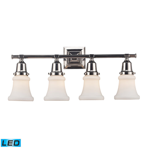 Barton Polished Nickel Vanity - LED, 800 Lumens (3200 Lumens Total) With Full Scale Dimming Range, 60 Watt (240 Watt Total)Equivalent , 120V Replaceable LED Bulb Included