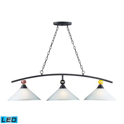 Billiards (Section) Matte Black Pendant - LED, 800 Lumens (2400 Lumens Total) With Full Scale Dimming Range, 60 Watt (180 Watt Total)Equivalent , 120V Replaceable LED Bulb Included