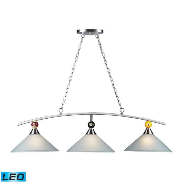 Billiards (Section) Satin Nickel Pendant - LED, 800 Lumens (2400 Lumens Total) With Full Scale Dimming Range, 60 Watt (180 Watt Total)Equivalent , 120V Replaceable LED Bulb Included