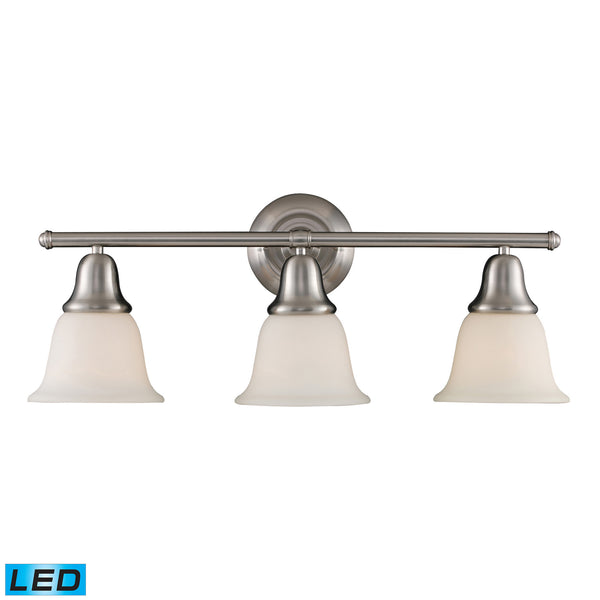 Berwick 3-Light Vanity In Brushed Nickel - LED, 800 Lumens (2400 Lumens Total) With Full Scale Dimming Range, 60 Watt (180 Watt Total)Equivalent , 120V Replaceable LED Bulb Included