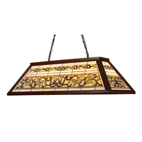 Tiffany Game Room-Lighting 4-Light Billiard/Island Light In Dark Mahogany Wood