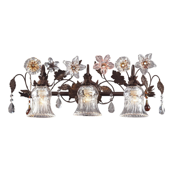 3 Light Vanity In Deep Rust And Hand Blown Florets