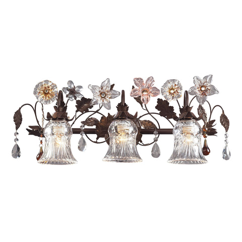 3 Light Vanity In Deep Rust And Hand Blown Florets