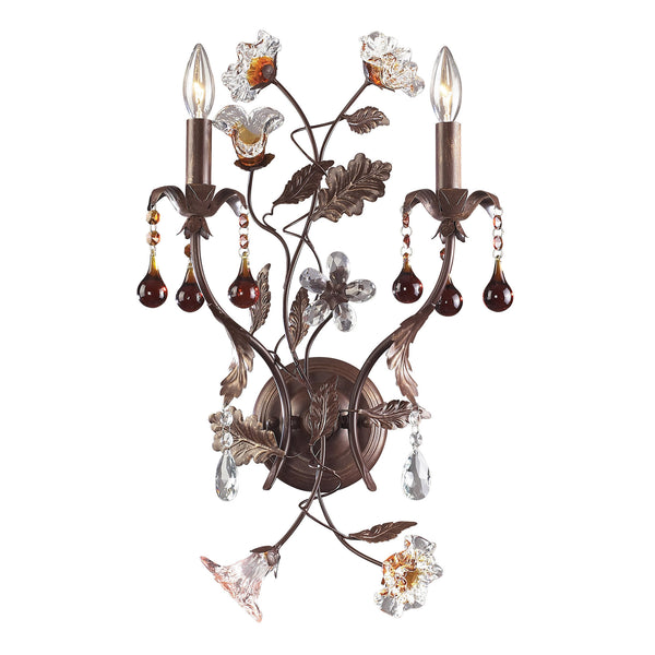 2 Light Wall Bracket In Deep Rust And Hand Blown Florets