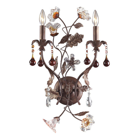 2 Light Wall Bracket In Deep Rust And Hand Blown Florets