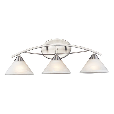 3 Light Vanity In Satin Nickel And Marblized White Glass