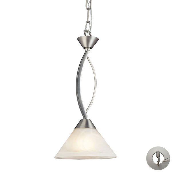 1 Light Pendant In Satin Nickel And Marblized White Glass Includes An Adapter Kit To Allow For Easy Conversion Of A Recessed Light To A Pendant