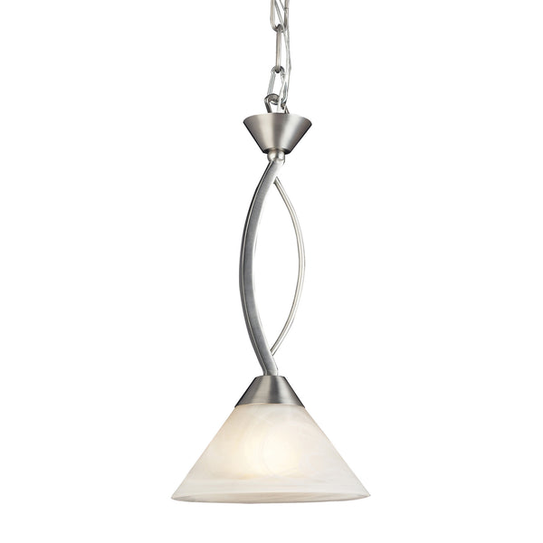 1 Light Pendant In Satin Nickel And Marblized White Glass