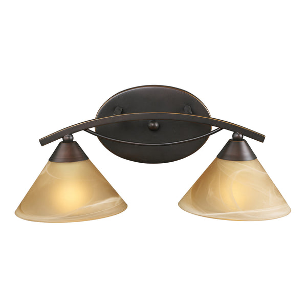 2 Light Vanity In Aged Bronze And Tea Swirl Glass