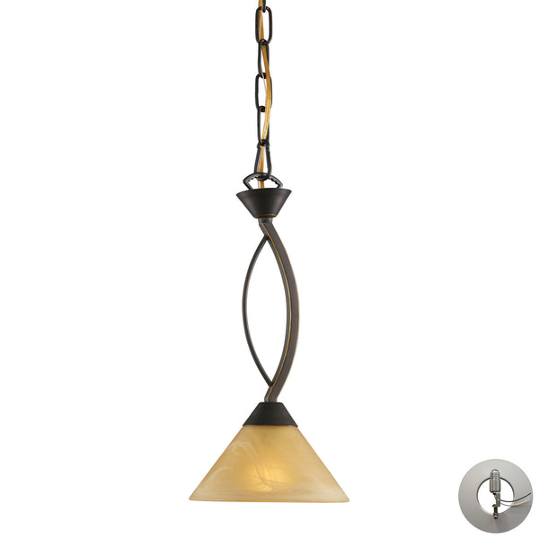 1 Light Pendant In Aged Bronze And Tea Swirl Glass Includes An Adapter Kit To Allow For Easy Conversion Of A Recessed Light To A Pendant