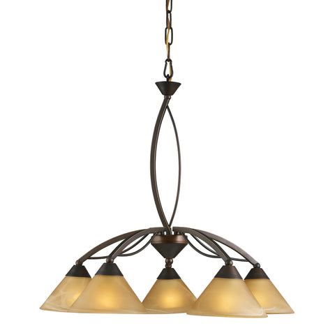 5 Light Chandelier In Aged Bronze And Tea Swirl Glass