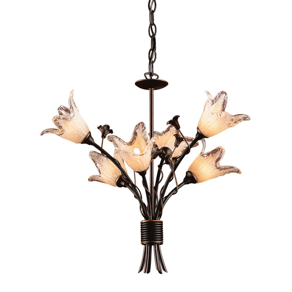 6 Light Chandelier In Aged Bronze And Hand Blown Tulip Glass