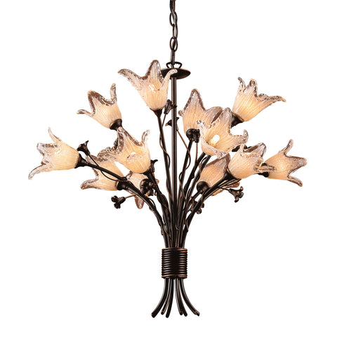 12 Light Chandelier In Aged Bronze And Hand Blown Tulip Glass