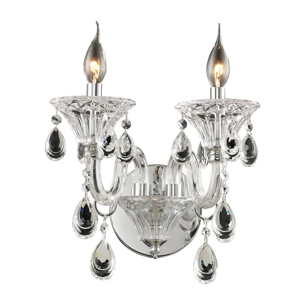 2 Light Crystal Wall Sconce In Clear & Chrome Finish