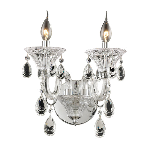 2 Light Crystal Wall Sconce In Clear & Chrome Finish