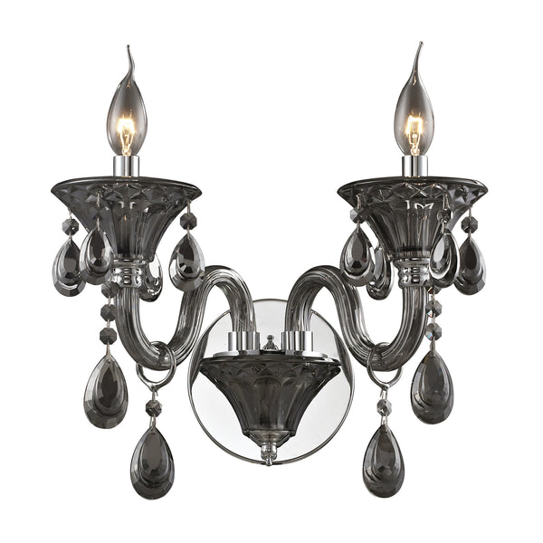 2 Light Crystal Wall Sconce In Smoke Plated & Chrome Finish