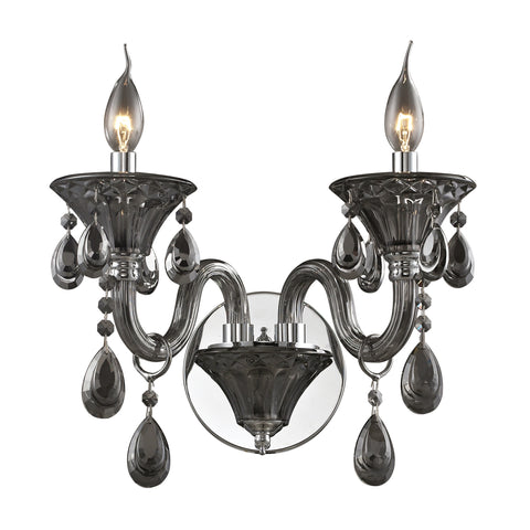 2 Light Crystal Wall Sconce In Smoke Plated & Chrome Finish