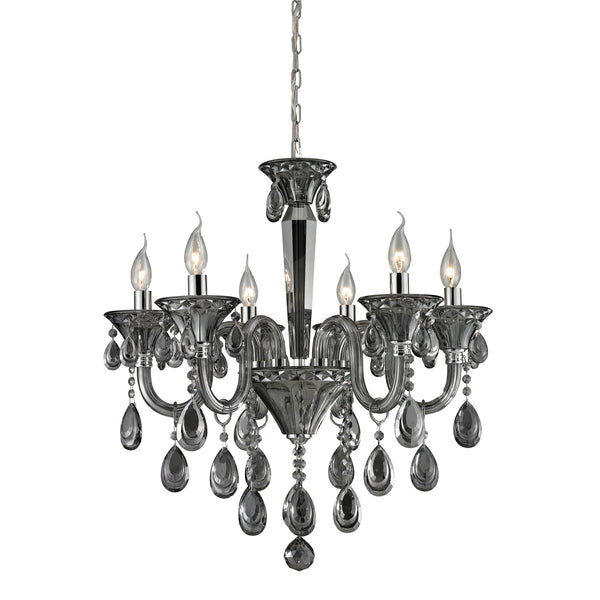 6 Light Crystal Chandelier In Smoke Plated & Chrome Finish