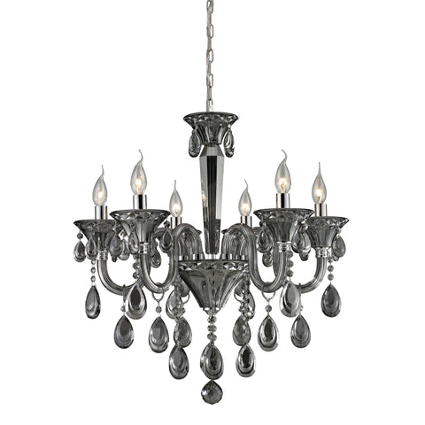 6 Light Crystal Chandelier In Smoke Plated & Chrome Finish