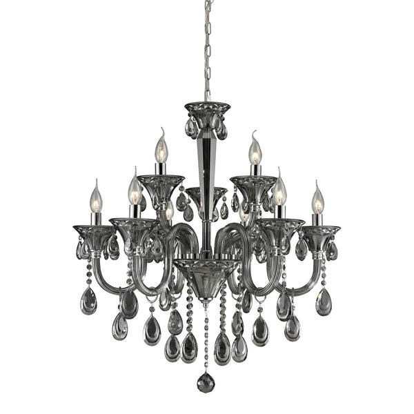 6+3 Light Crystal Chandelier In Smoke Plated & Chrome Finish