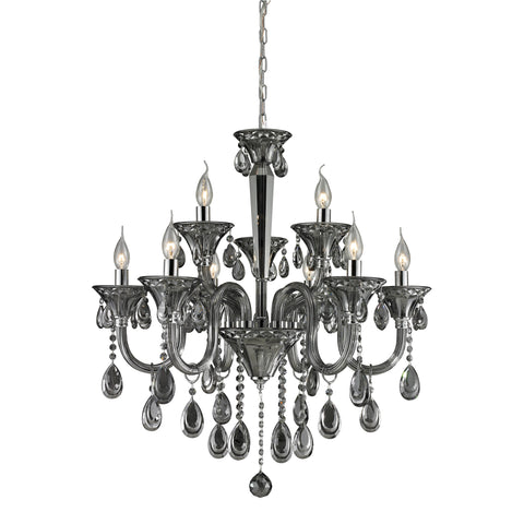 6+3 Light Crystal Chandelier In Smoke Plated & Chrome Finish