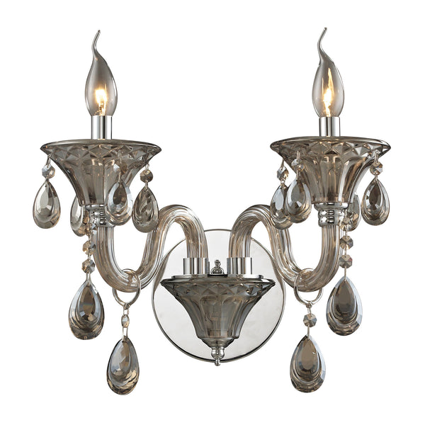 2 Light Crystal Wall Sconce In Teak Plated & Chrome Finish