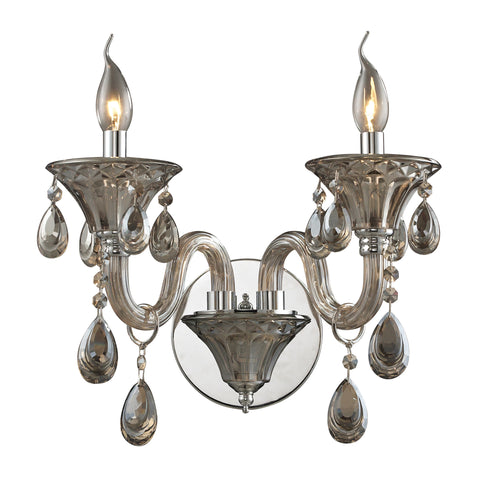 2 Light Crystal Wall Sconce In Teak Plated & Chrome Finish