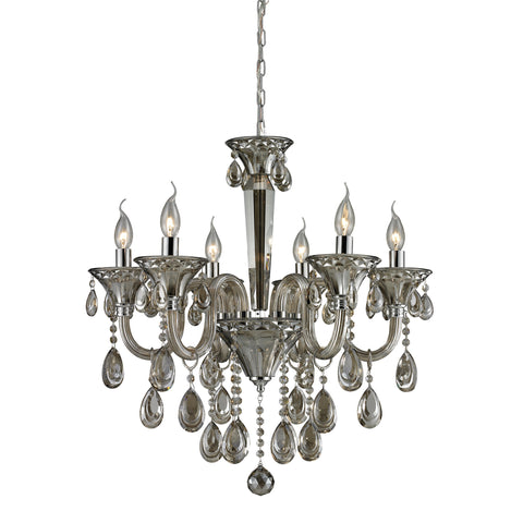6 Light Crystal Chandelier In Teak Plated & Chrome Finish