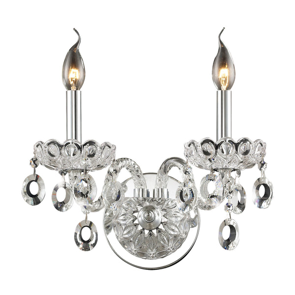 2 Light Crystal Wall Sconce In Clear & Chrome Finish