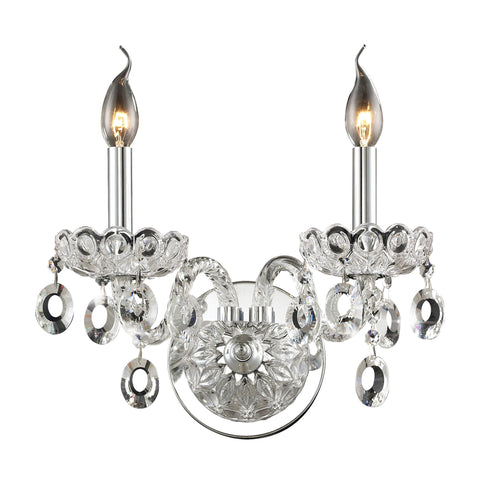 2 Light Crystal Wall Sconce In Clear & Chrome Finish
